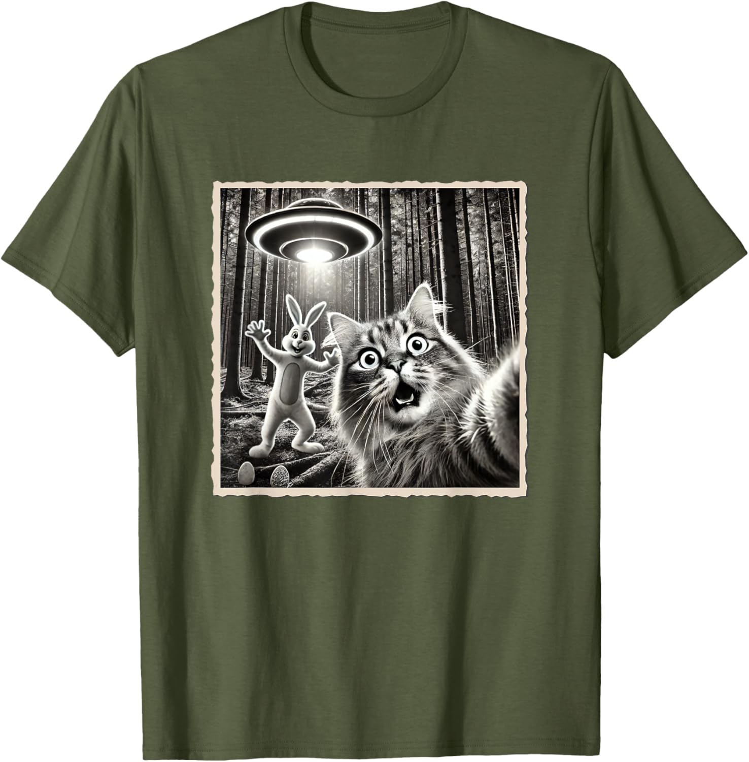 Funny Easter Bunny T-Shirt with Cat and UFO Selfie Design for Kids - 2