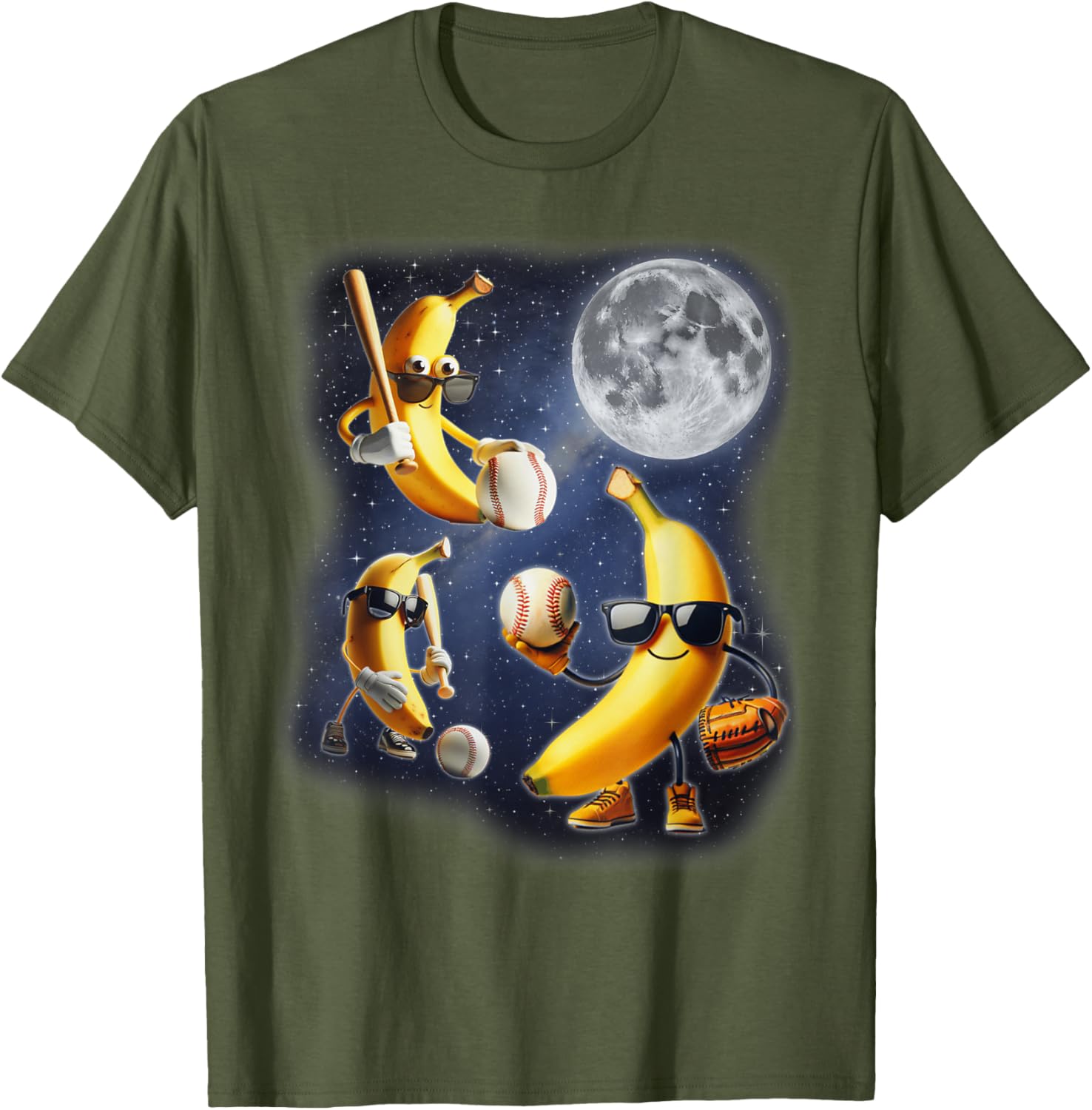 Funny Three Bananas Howling at the Moon Baseball T-Shirt for All Ages - 9