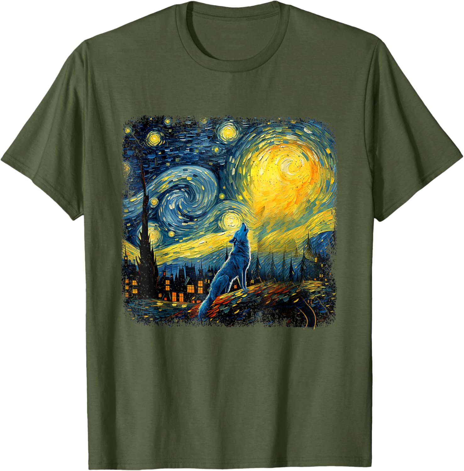 Wolf Star Gazer Shirt Van Gogh Inspired Starry Night Art T-Shirt - 8