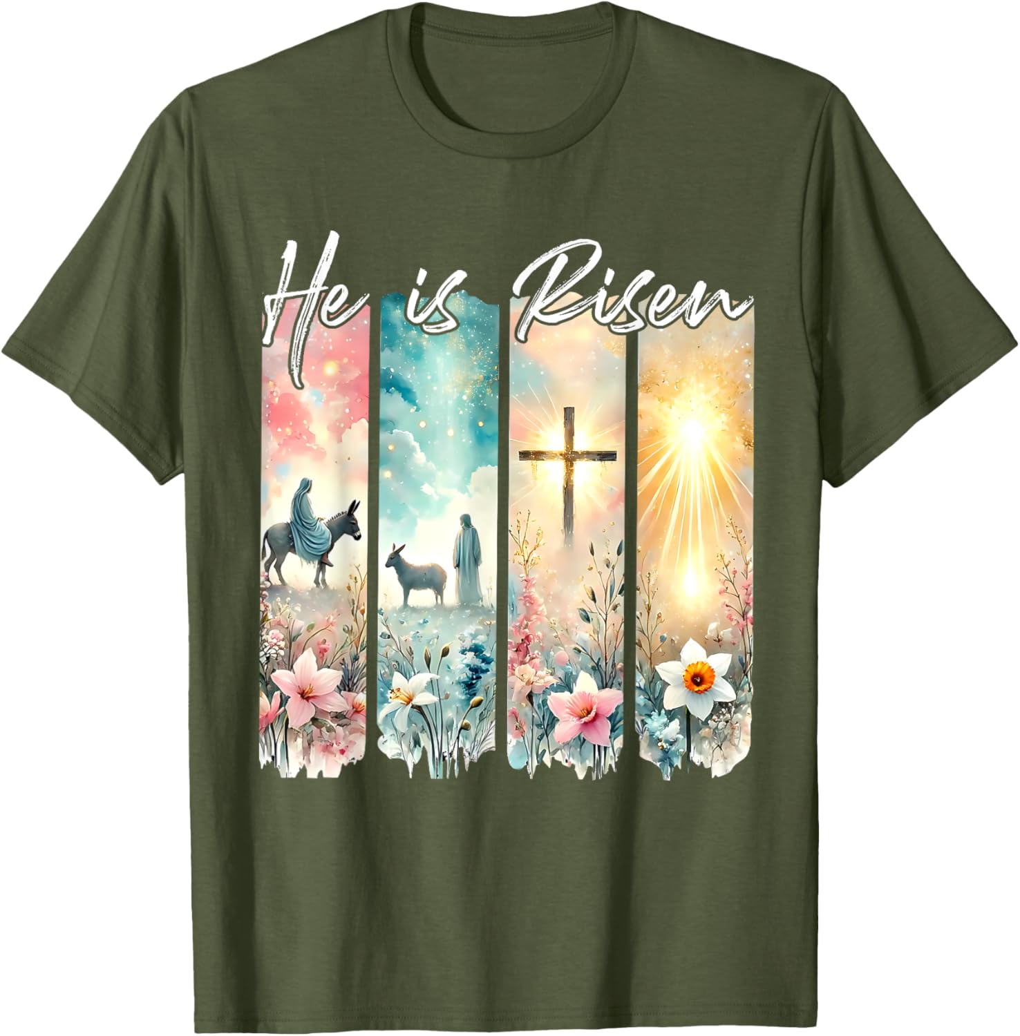 He Is Risen Floral Easter T-Shirt with Jesus Cross Design for Christians - 20