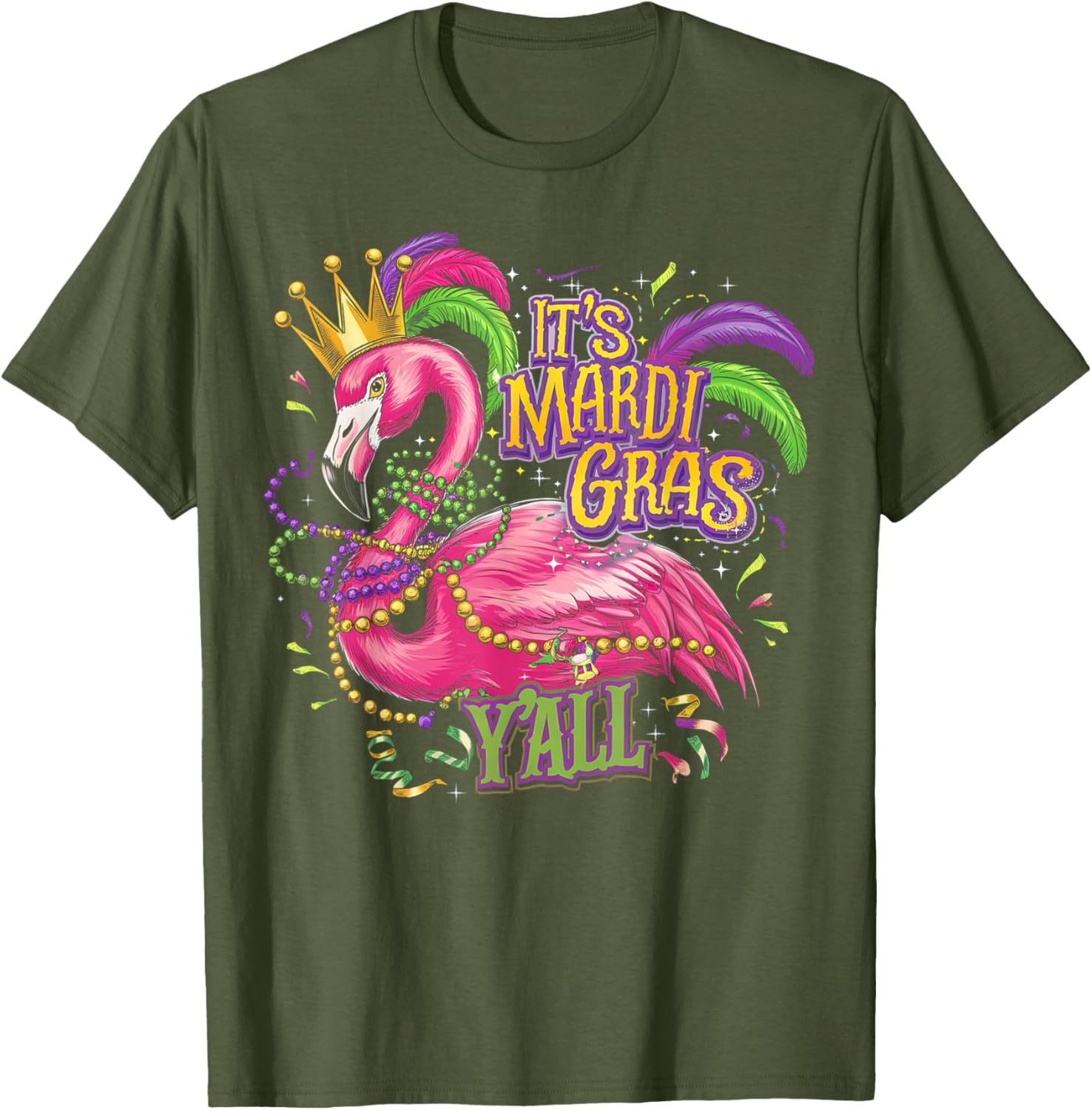 Mardi Gras Y'all Flamingo Costume T-Shirt for Fun Celebrations - 11