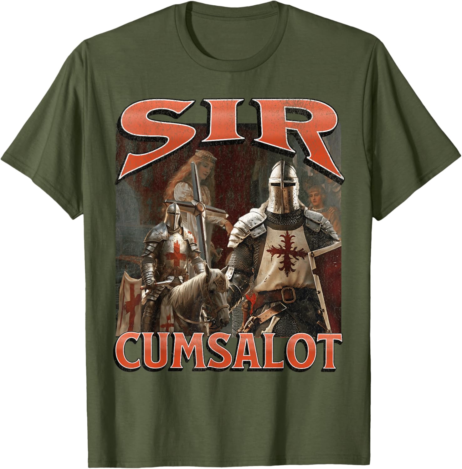 Humorous Sir Cumsalot Knight Meme Bootleg Graphic T-Shirt for Fun Fashion - 13