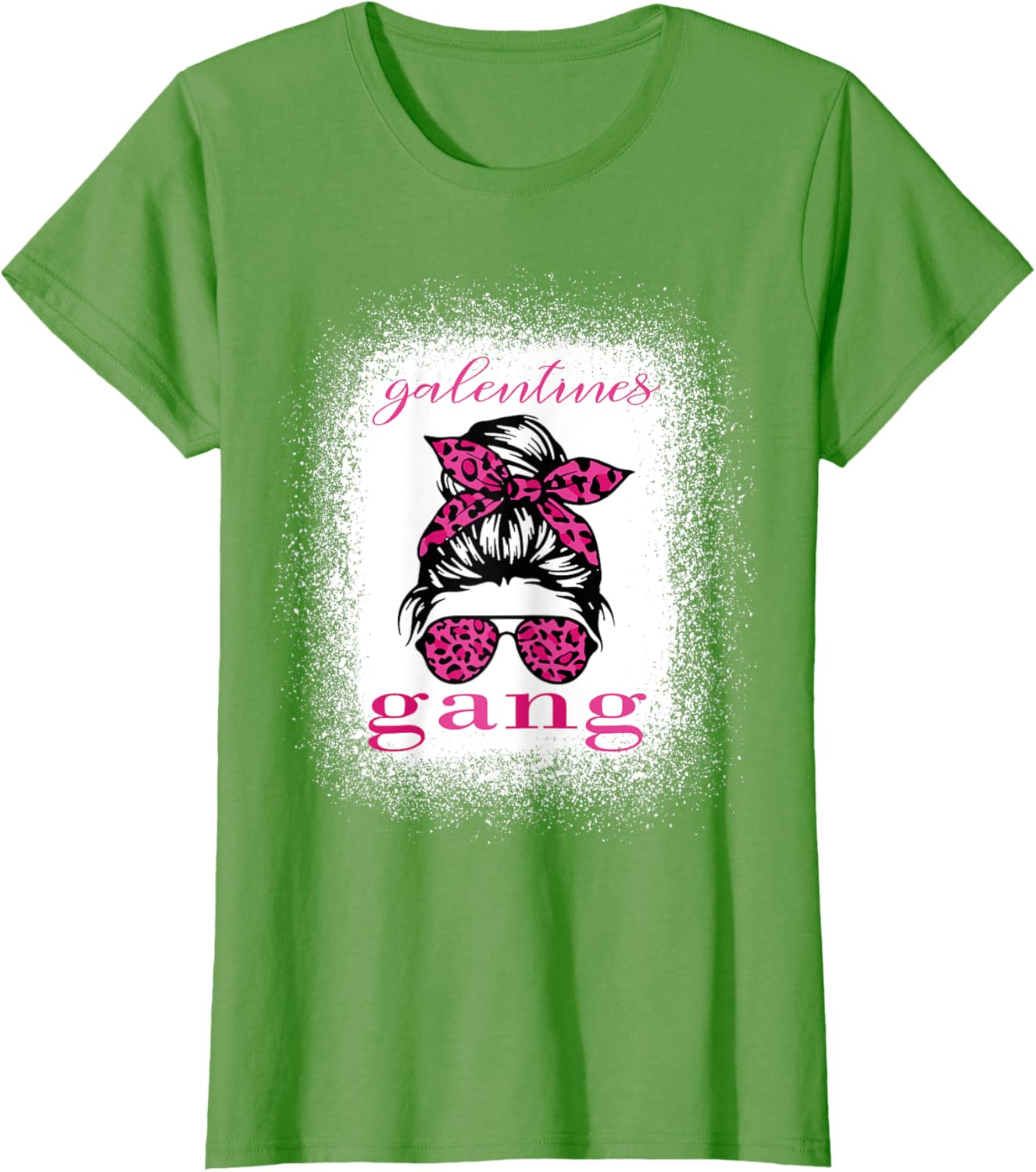Galentine Gang Matching T-Shirt with Messy Bun Leopard Bleached Design - 4