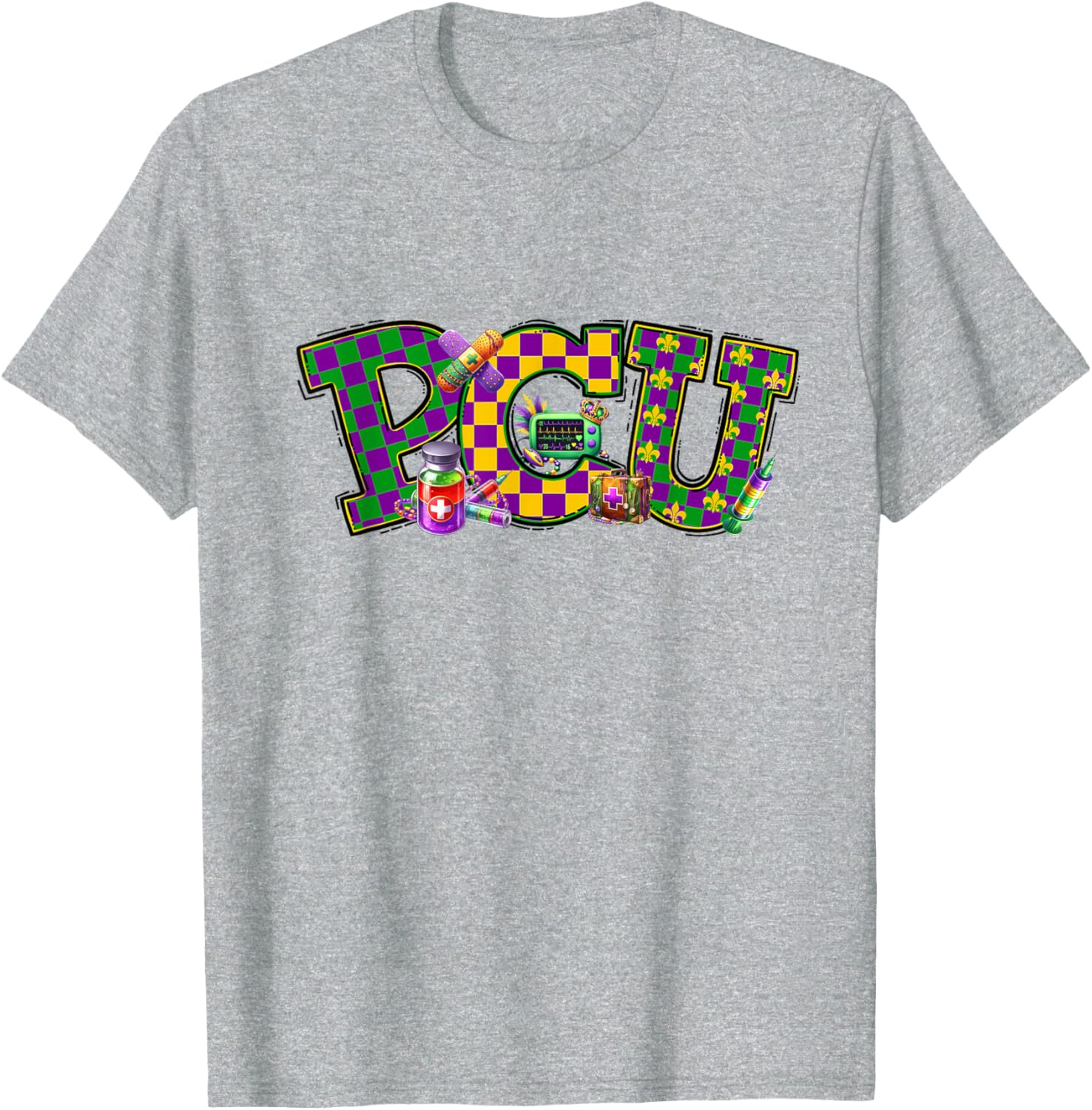 Mardi Gras PCU Nurse T-Shirt for Women - Fun Medical Care Unit Apparel - 6