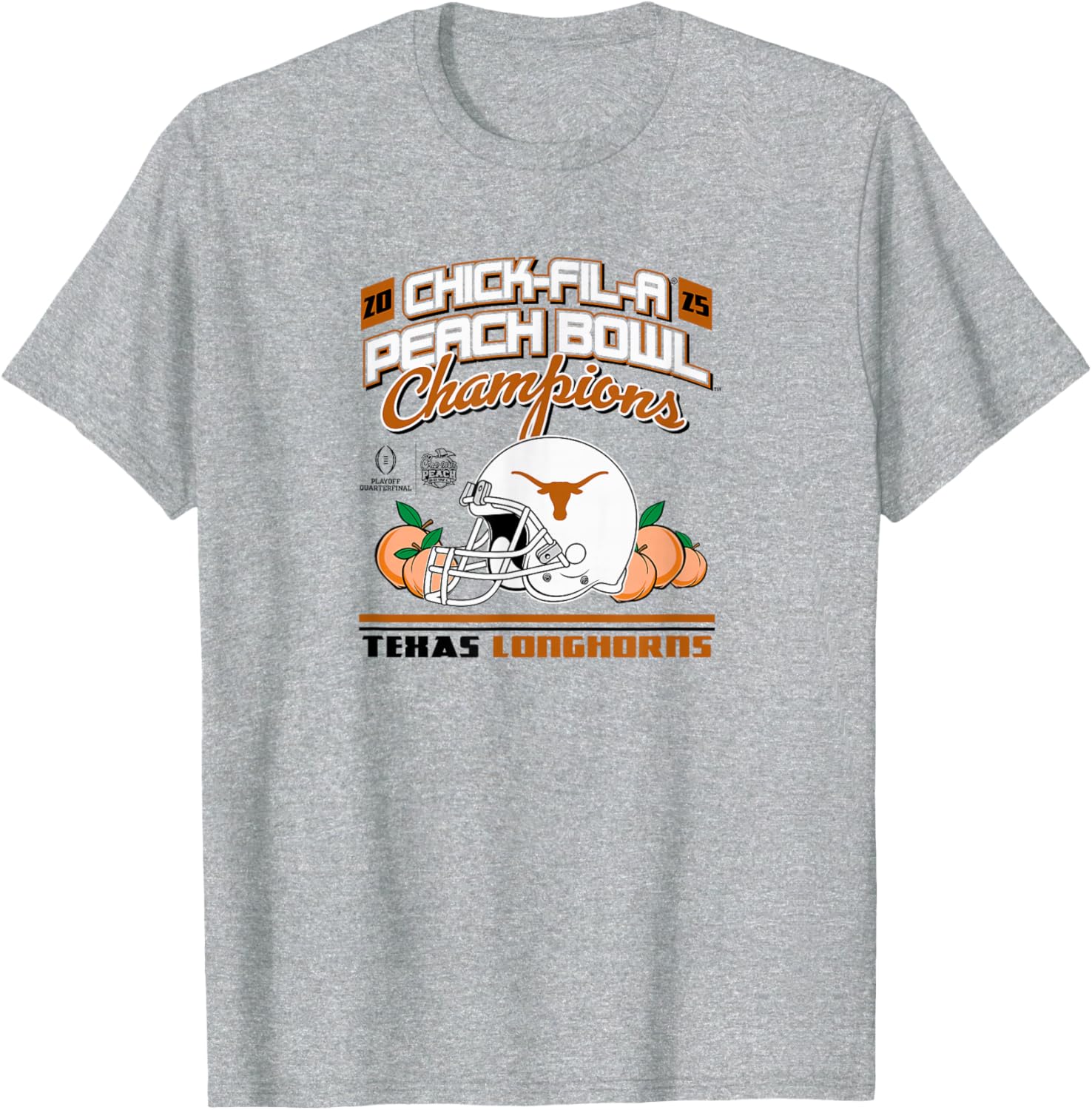 Texas Longhorns 2025 Peach Bowl Champs Gray T-Shirt for Sports Fans - 1