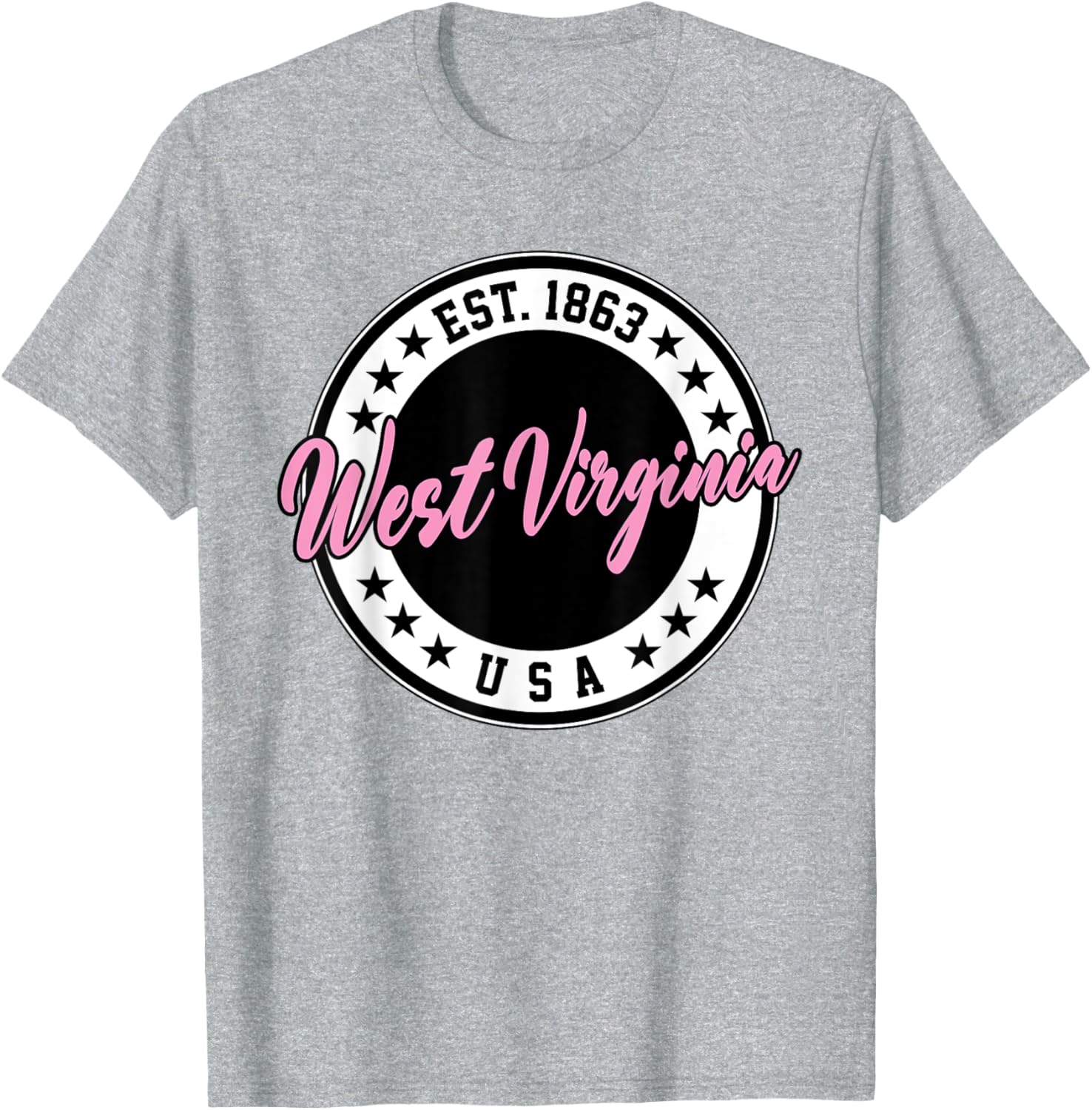 West Virginia Pink Text Script Circle T-Shirt for Women and Men - 6
