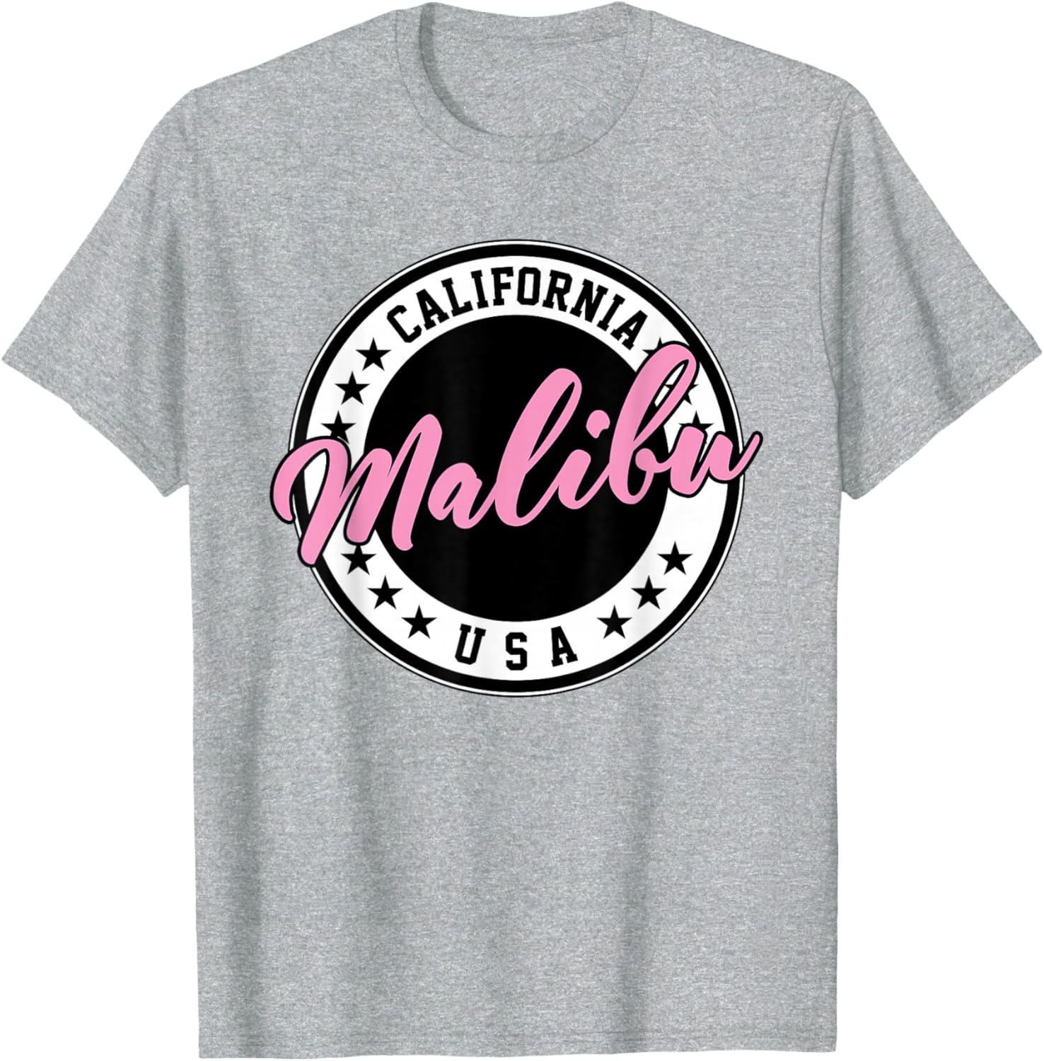 Malibu California Pink Script Circle T-Shirt for Trendy Summer Style - 21