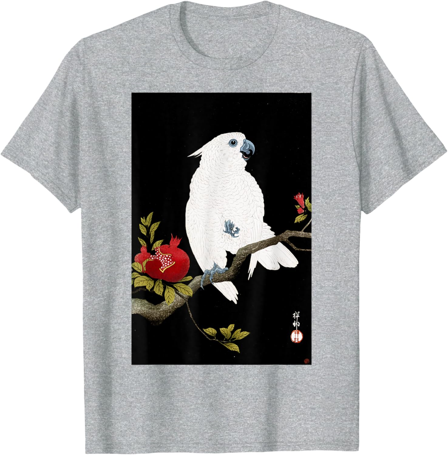 Koson Ohara Cockatoo and Pomegranate Japanese Art Bird T-Shirt - 25