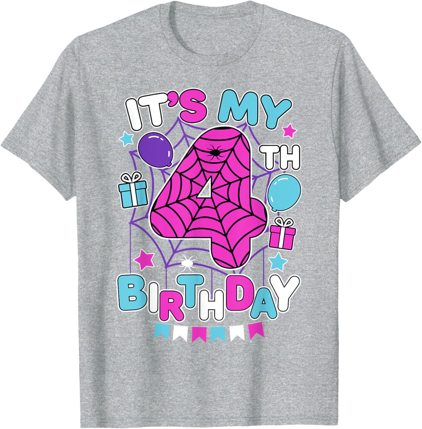 Cute 4th Birthday Spider Web T-Shirt for Girls Halloween Party - 18