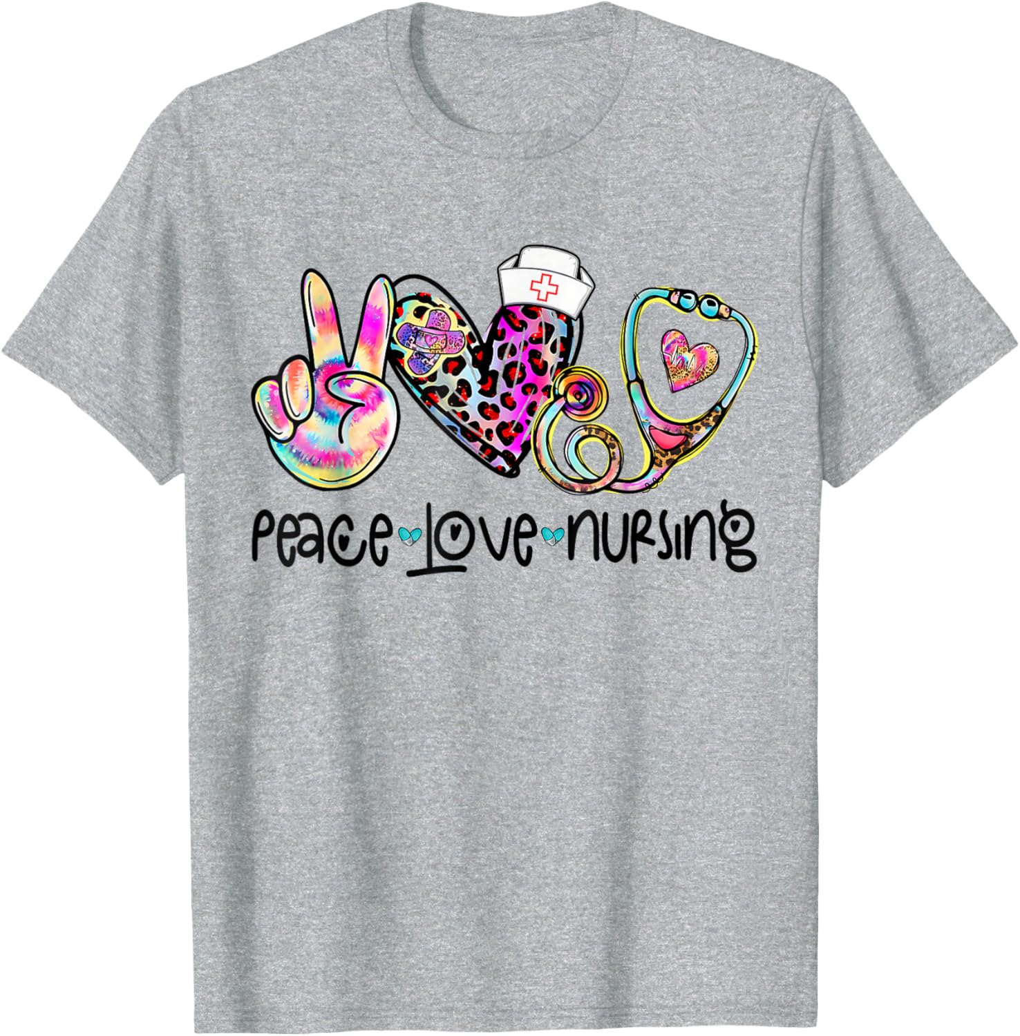 Peace Love Nursing Stethoscope T-Shirt for Nurse Week 2025 Perfect Gift - 19