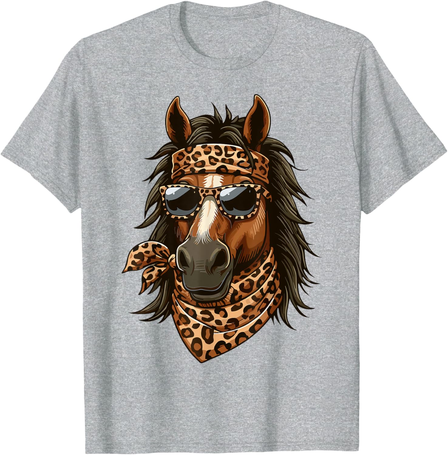 Stylish Horse in Leopard Scarf and Sunglasses T-Shirt for Animal Lovers - 18