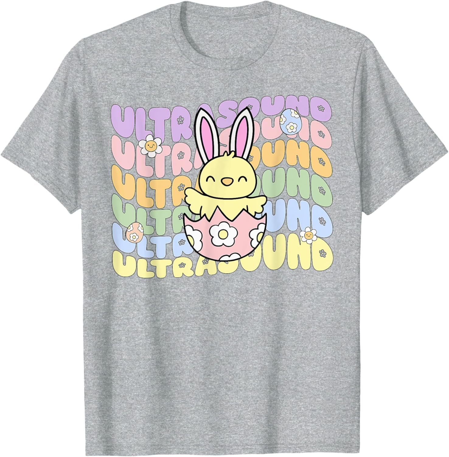 Groovy Easter Sonographer Bunny Chick Eggs T-Shirt for Ultrasound Lovers - 13