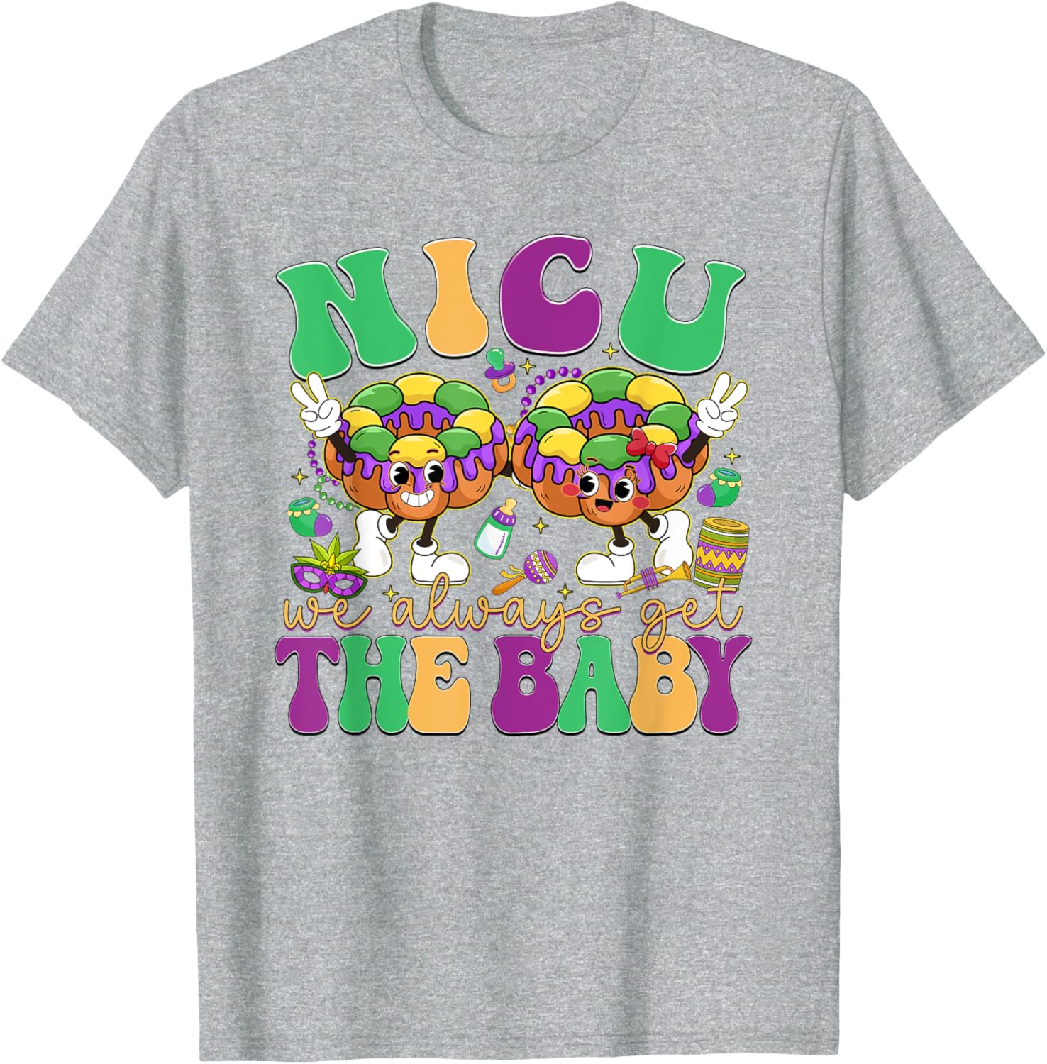 Retro NICU Nurse Mardi Gras T-Shirt for Baby Lovers and Caregivers - 16