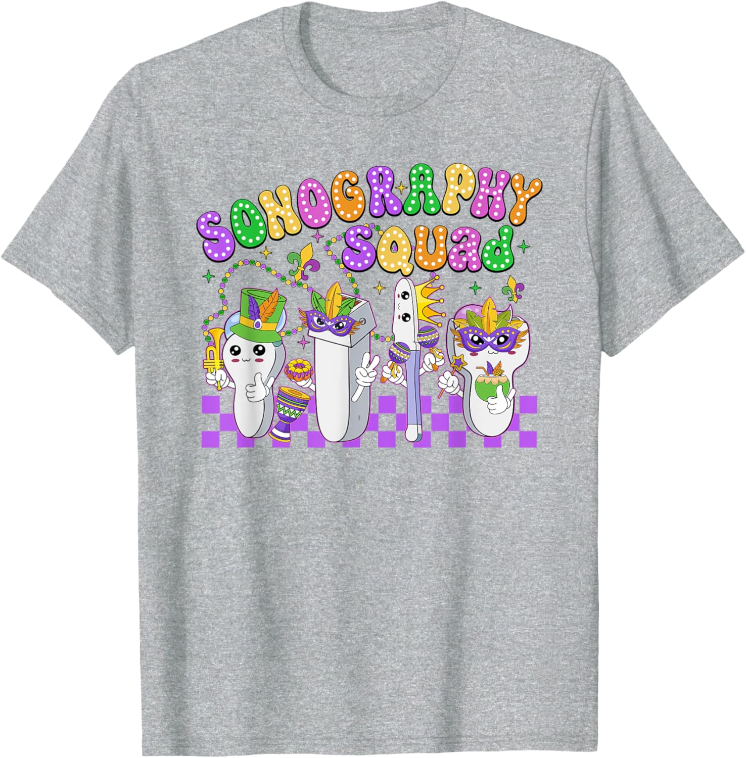 Funny Sonography Squad Mardi Gras Carnival T-Shirt for Sonographers - 8