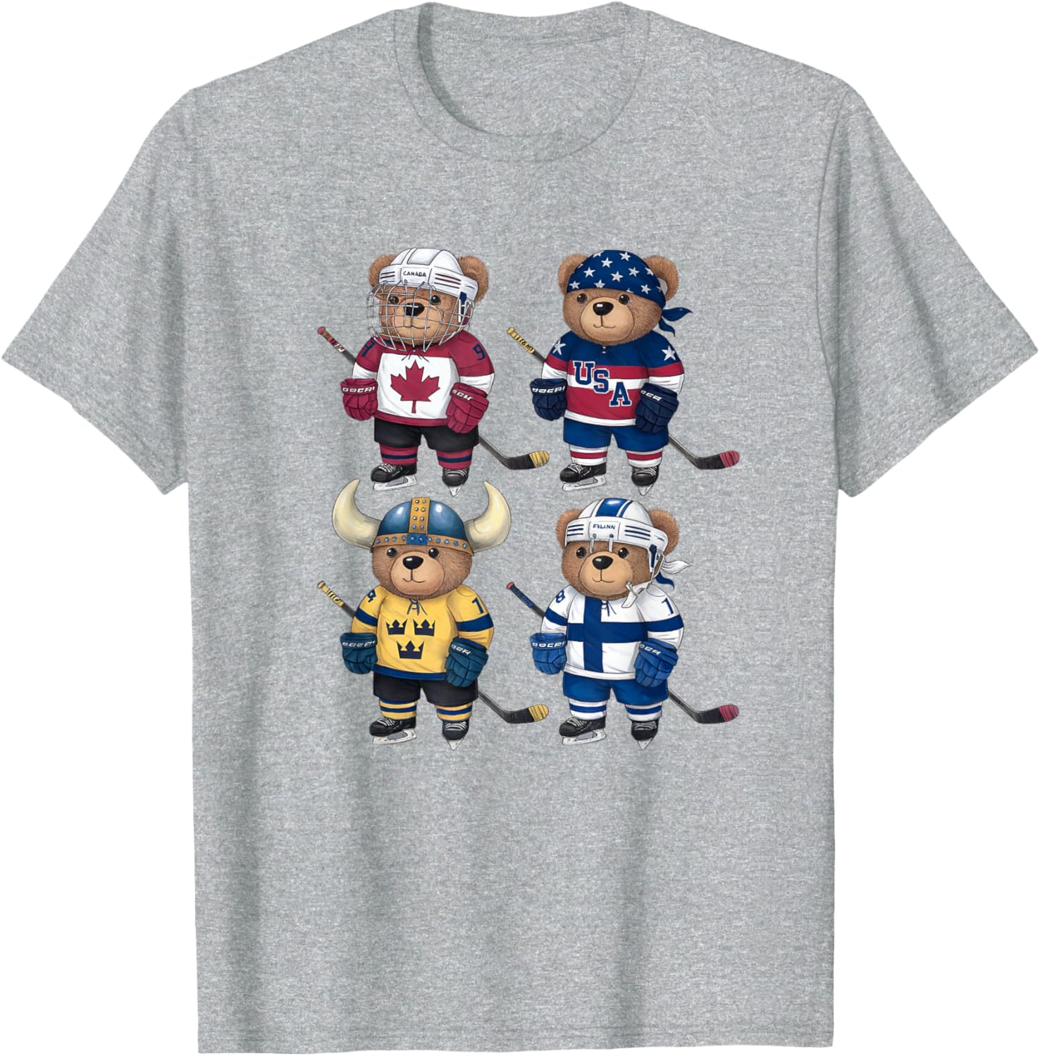 Four Nations Battle Teddy Bear Hockey Player T-Shirt for Fans - 5