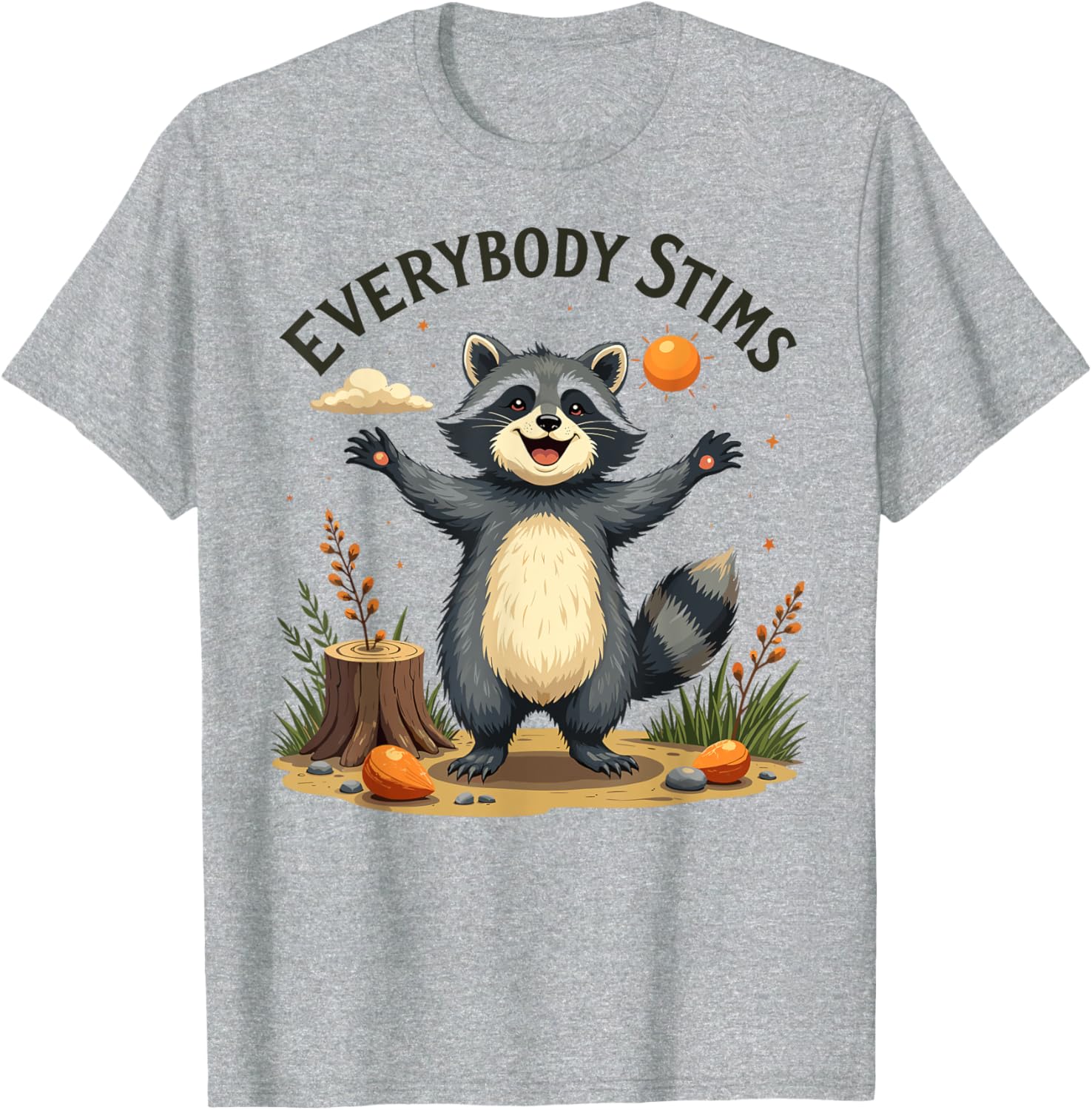 Support Autism Awareness with Everybody Stims Raccoon T-Shirt - 5