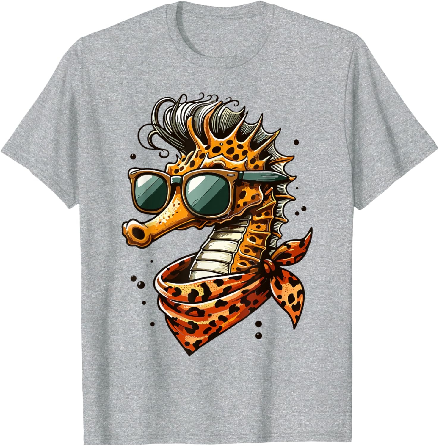 Seahorse with Leopard Scarf and Sunglasses Fun T-Shirt for Animal Lovers - 3
