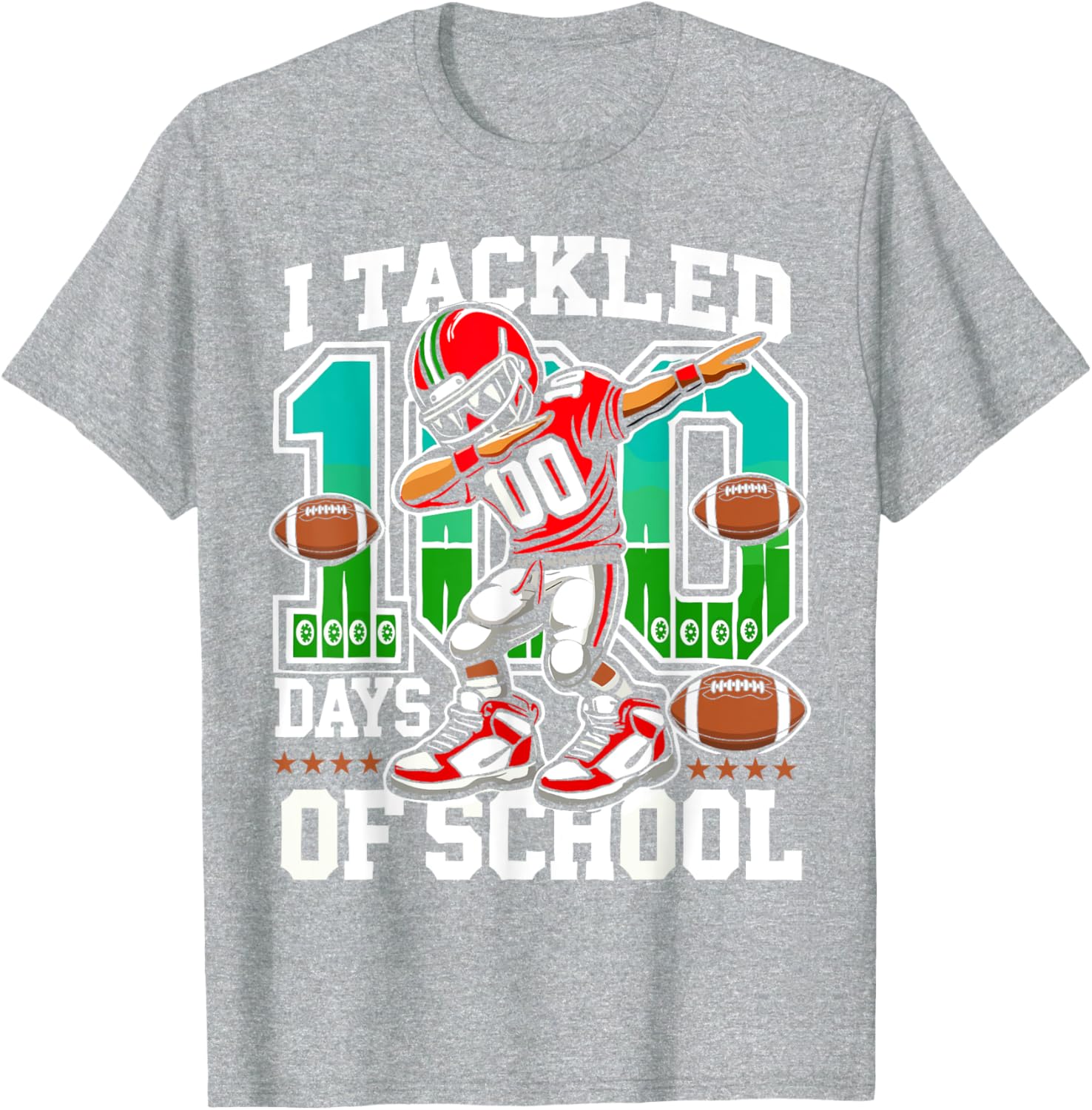 100 Days of School Football Teacher Student T-Shirt for Celebrating Fun - 20