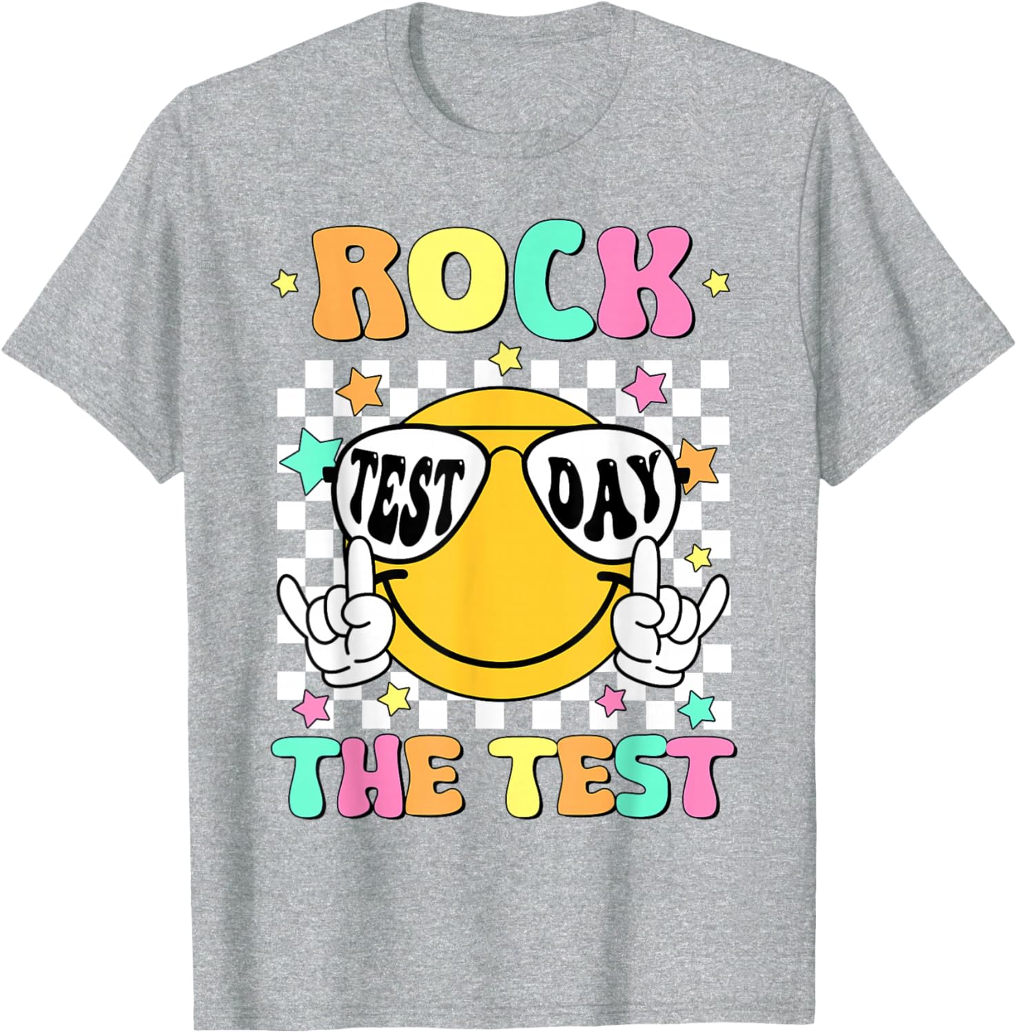 Rock the Test Teacher T-Shirt with Smile Face for Test Day Fun - 2