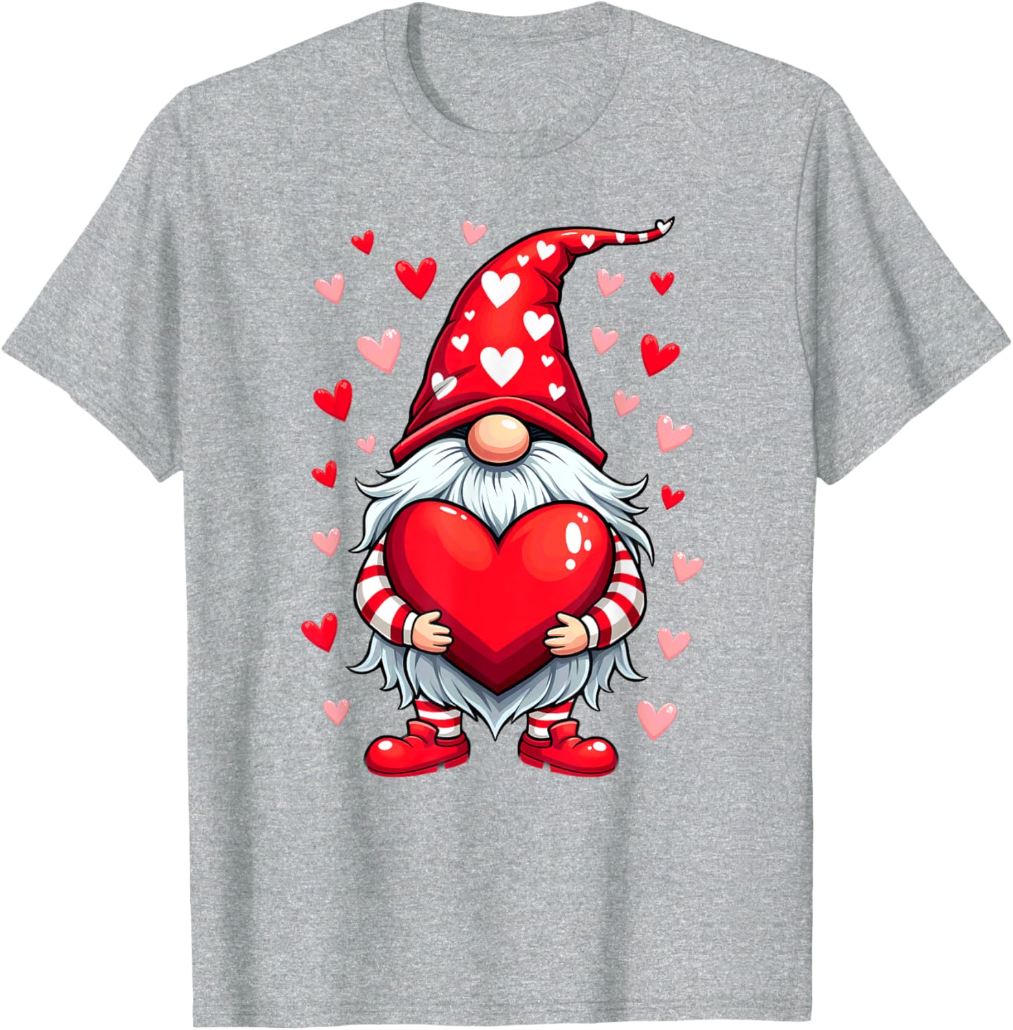 Adorable Valentine's Day Gnome T-Shirt with Red Heart Design - 7