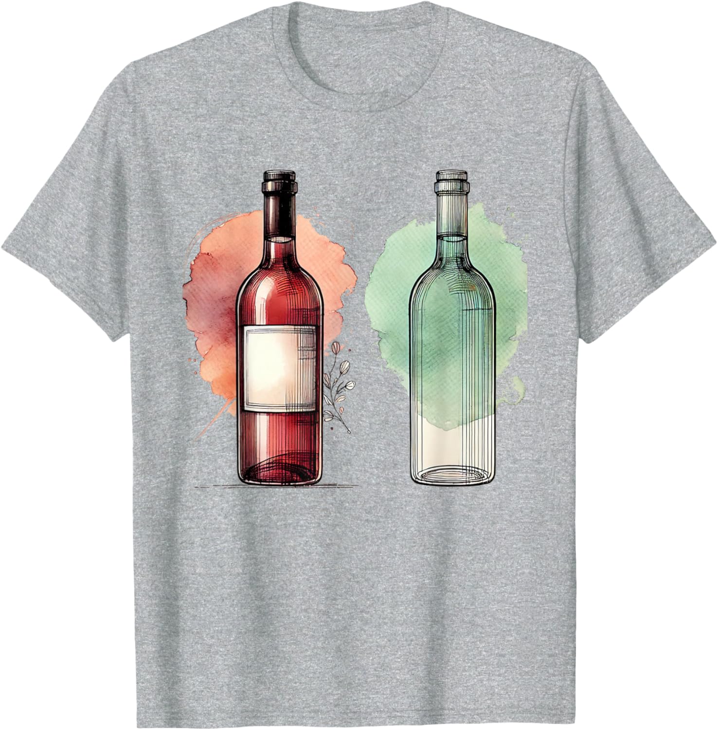 Watercolor Wine Bottles Line Drawing T-Shirt for Wine Lovers - 9