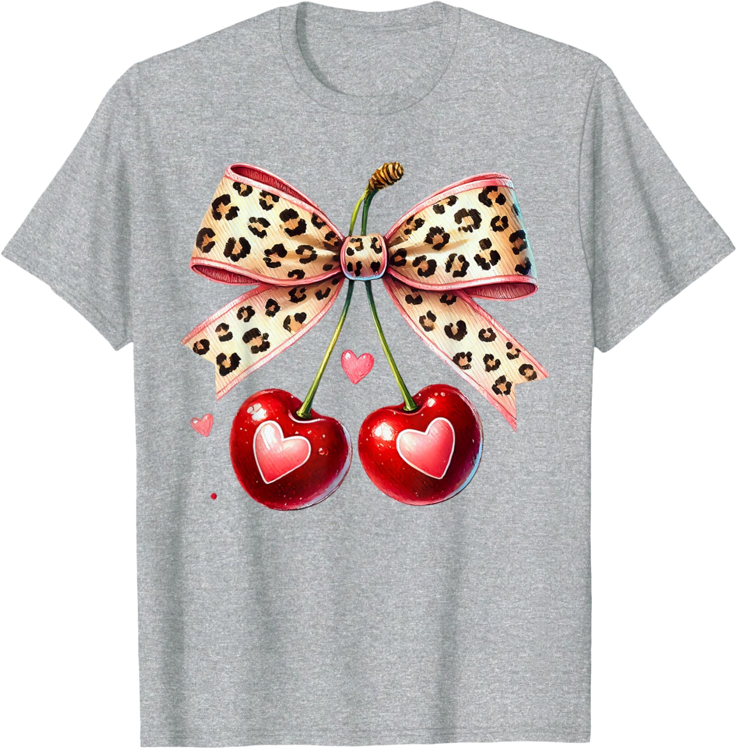 Coquette Cherry Heart Leopard Ribbon Bow T-Shirt for Valentine's Day - 13