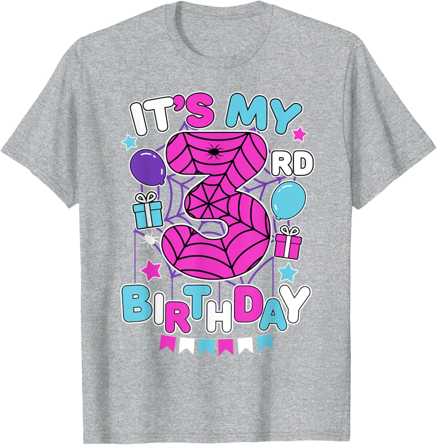 Cute 3rd Birthday Spider Web Theme T-Shirt for Girls Age Three - 23