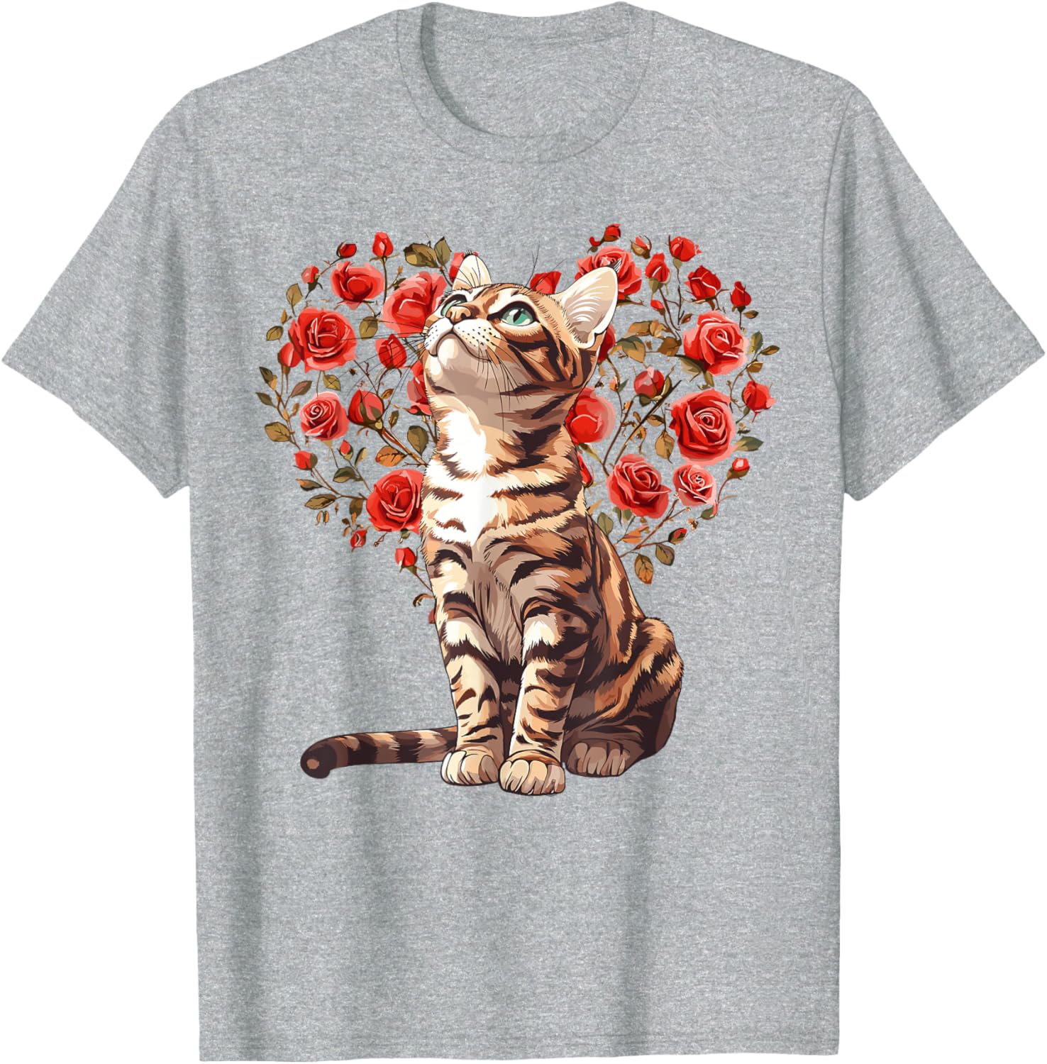 Bengal Cat Valentine's Day Heart Floral Design T-Shirt for Cat Lovers - 20