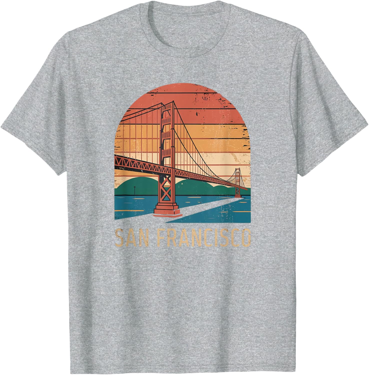 Retro San Francisco Bridge Sunset T-Shirt for Vintage Style Lovers - 17