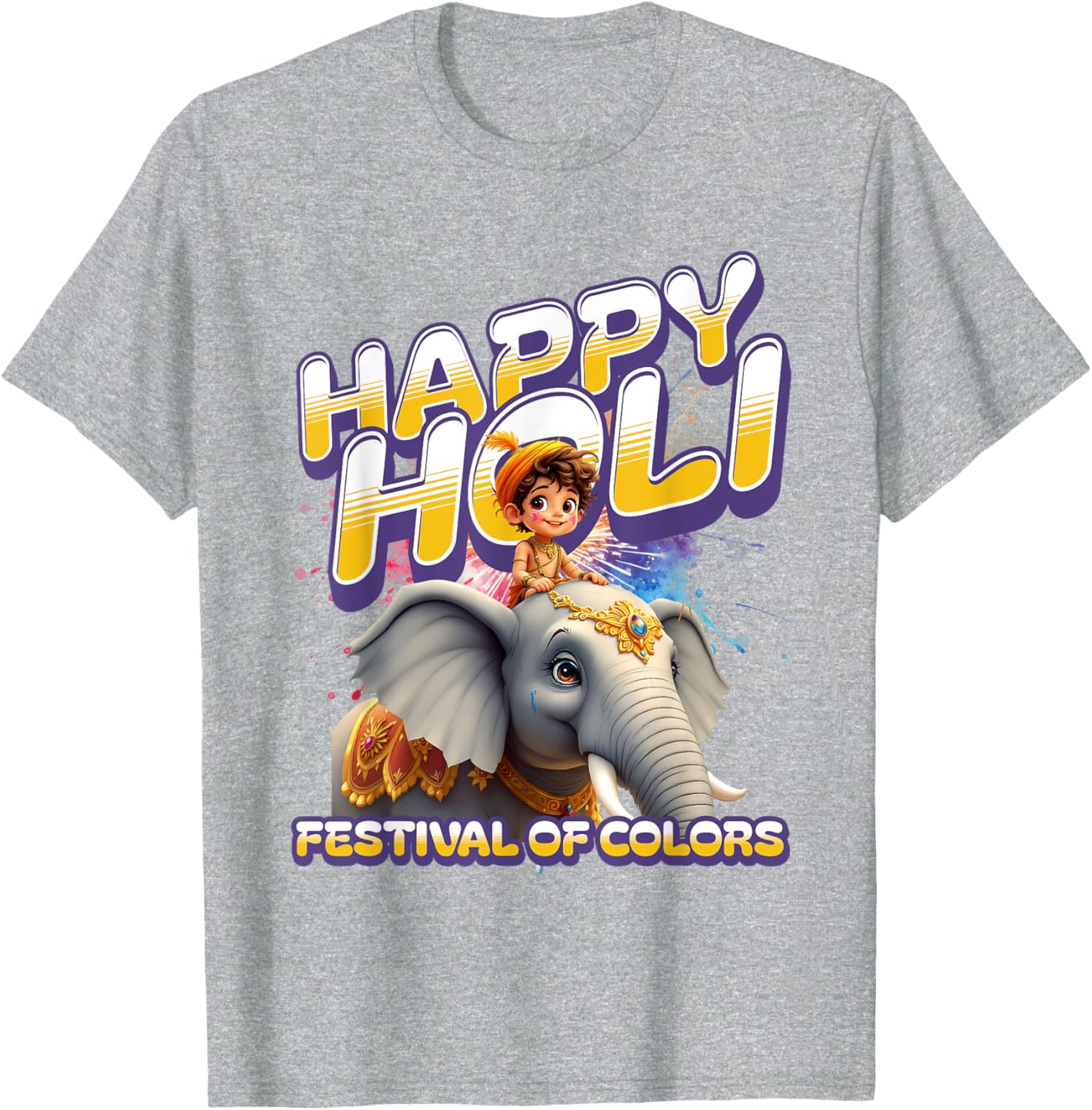 Happy Holi Elephant Festival T-Shirt for Boys Spring Colors Apparel - 18