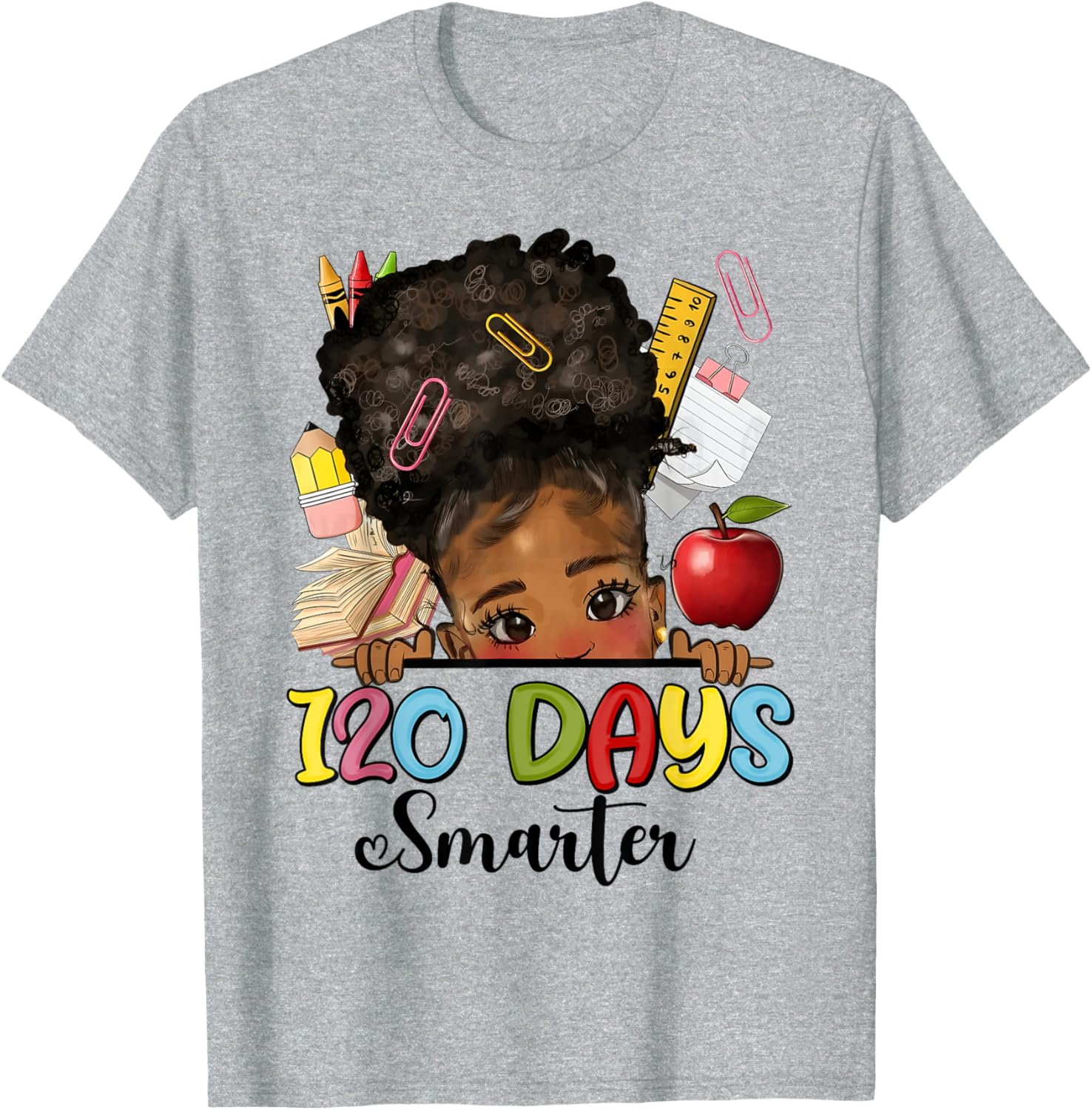 Messy Bun 120 Days Smarter Afro Girl T-Shirt for School Fun - 4