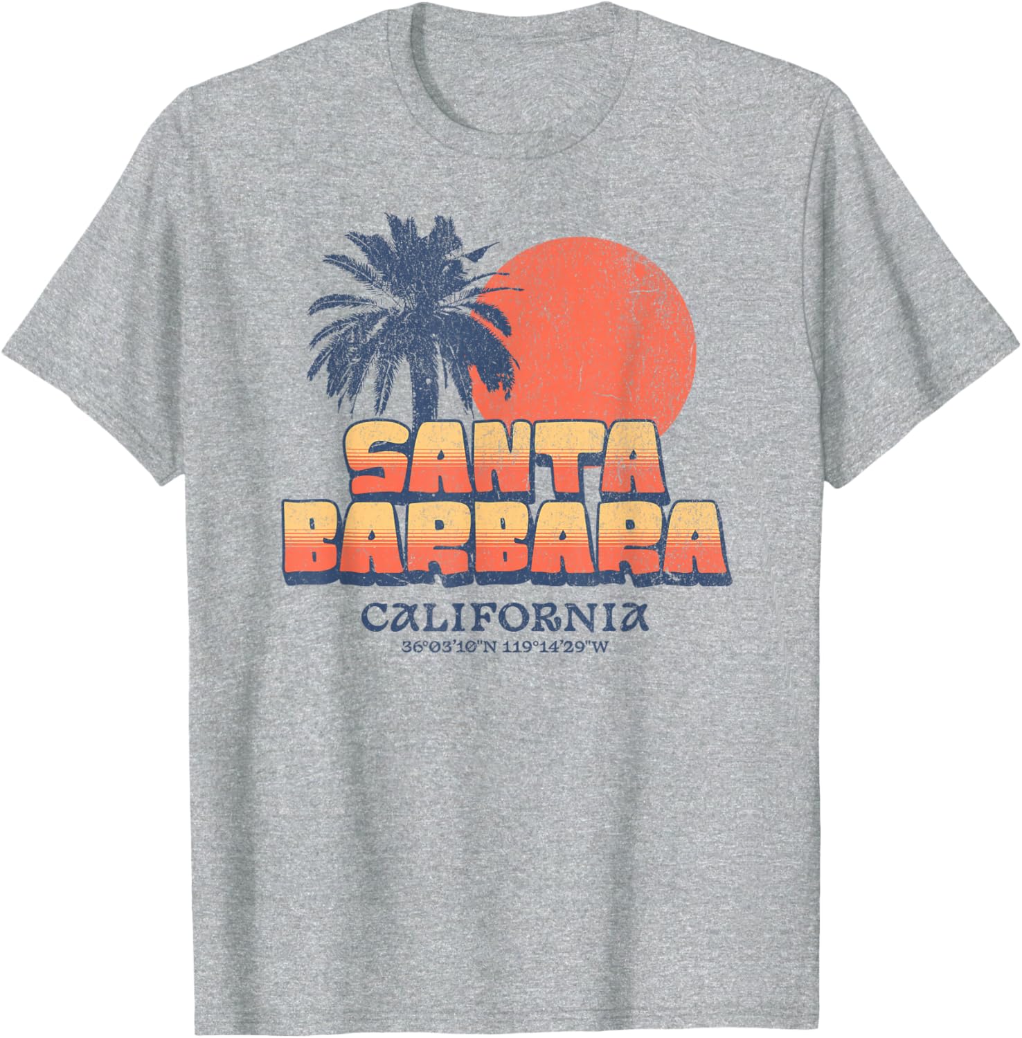 Santa Barbara Retro Sunset Palm Tree T-Shirt for California Beach Lovers - 2
