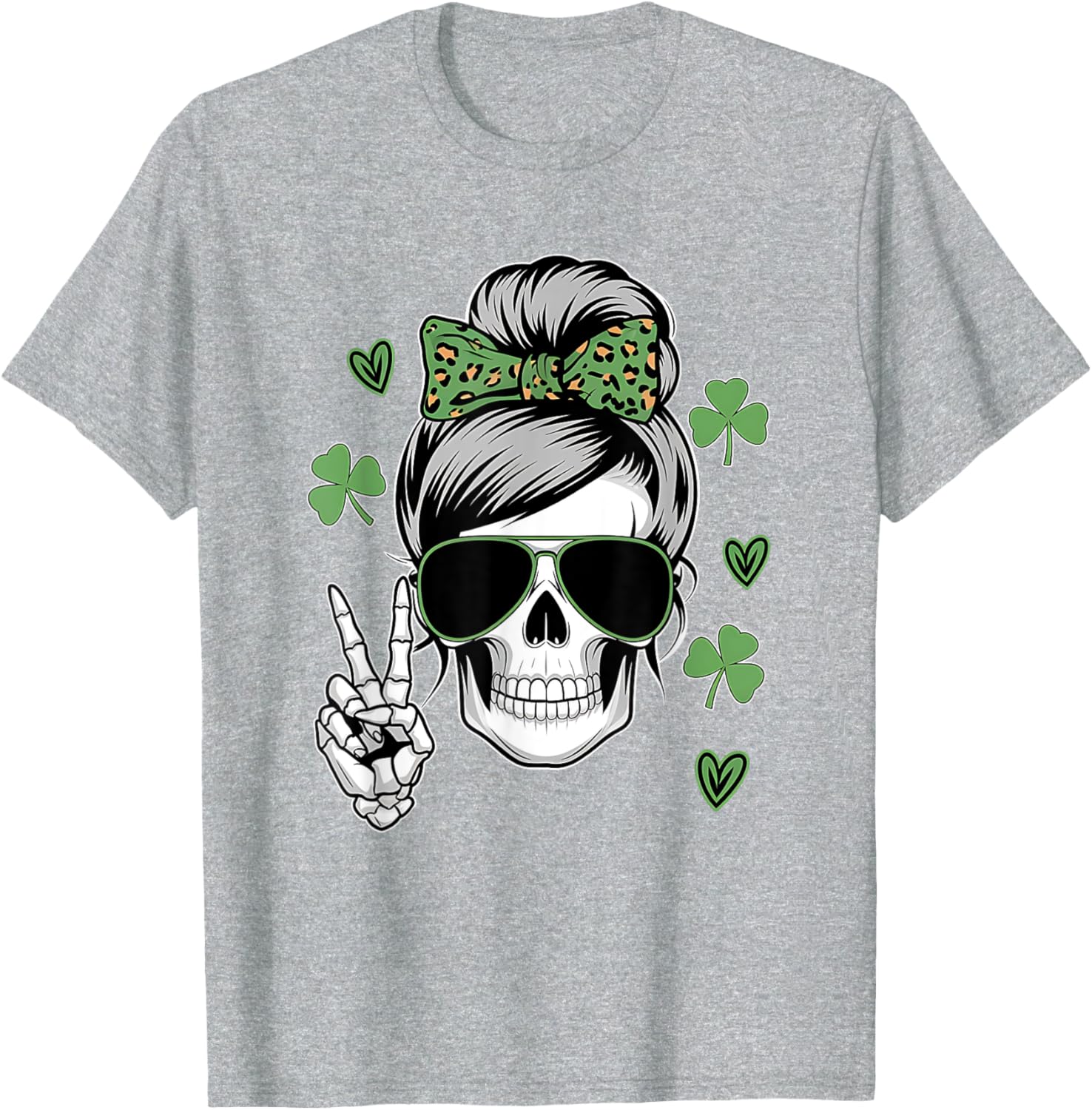 St Patricks Day Skull Messy Bun T-Shirt for Women - Fun and Stylish Wear - 8