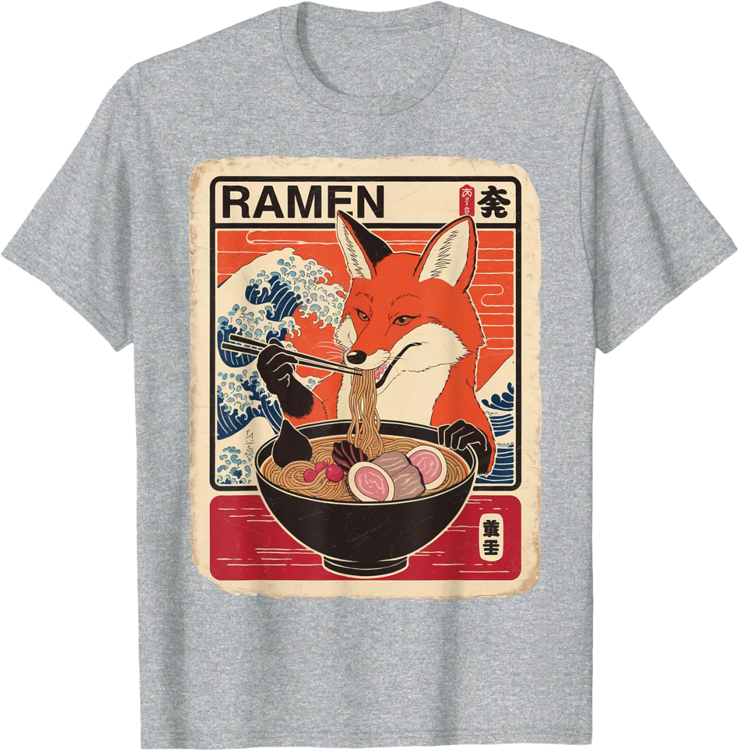 Kawaii Fox Ramen Graphic T-Shirt Cute Ezo Orange Fox Apparel - 29