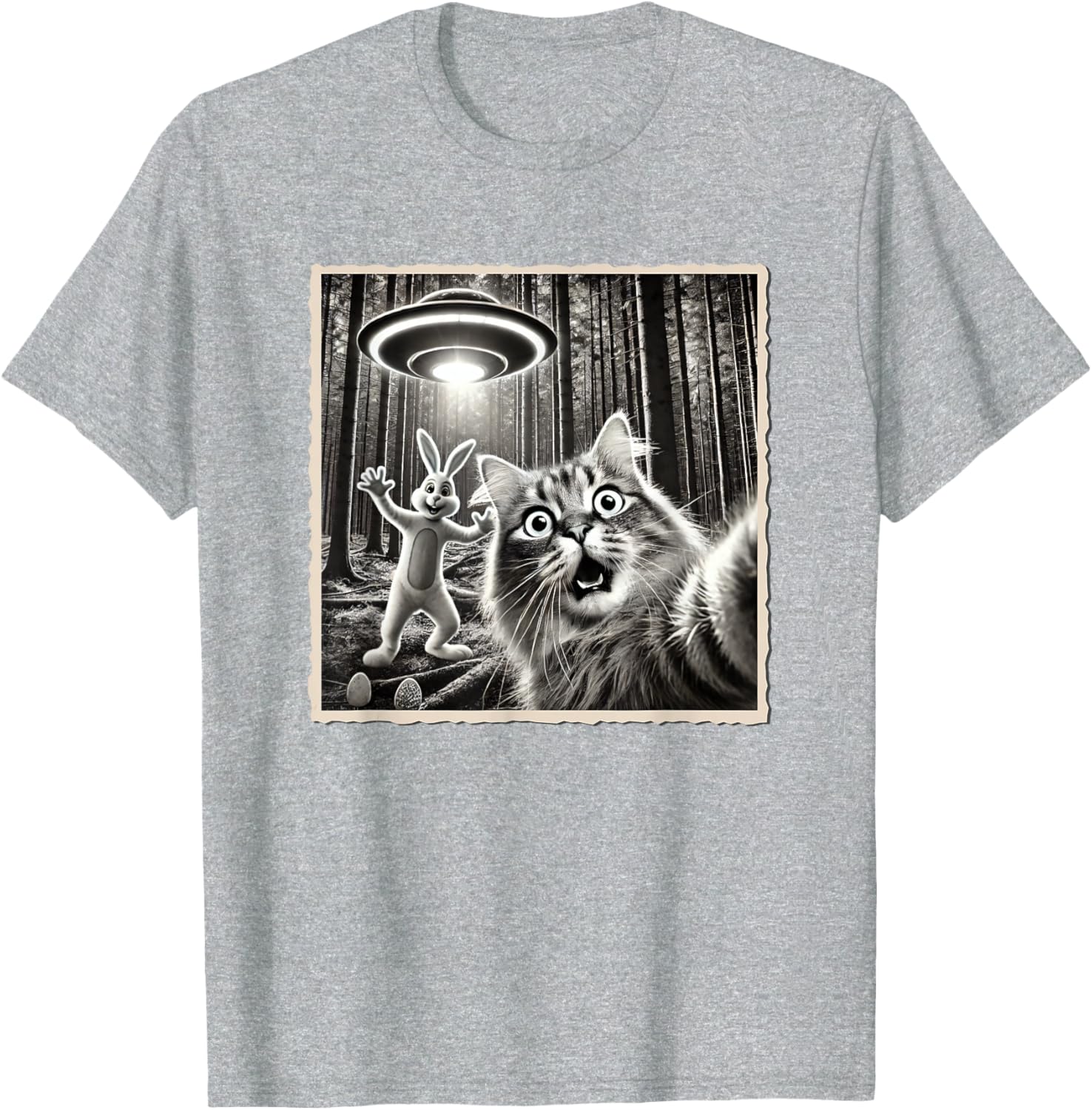 Funny Easter Bunny T-Shirt with Cat and UFO Selfie Design for Kids - 7