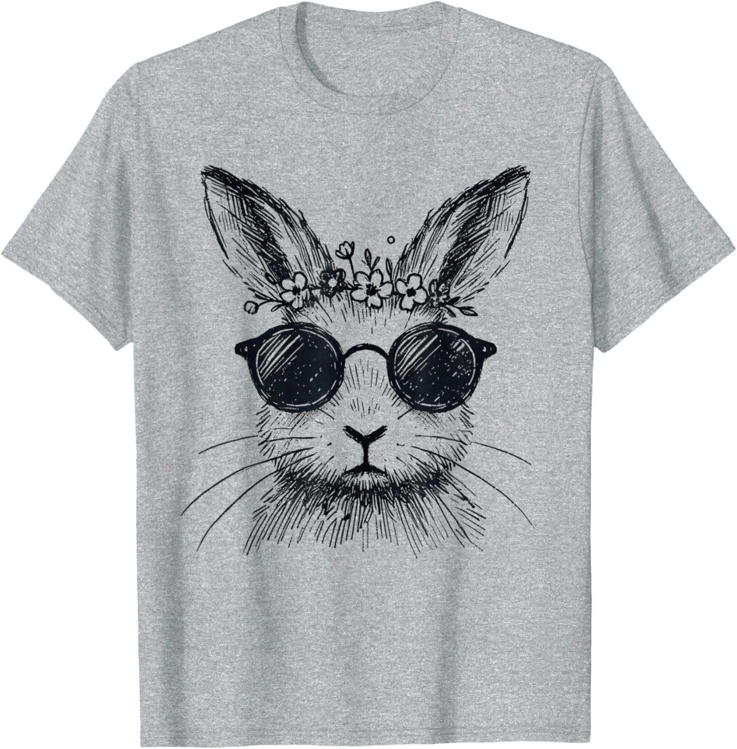 Bunny Face Flower Crown Easter T-Shirt for Women and Girls - 5