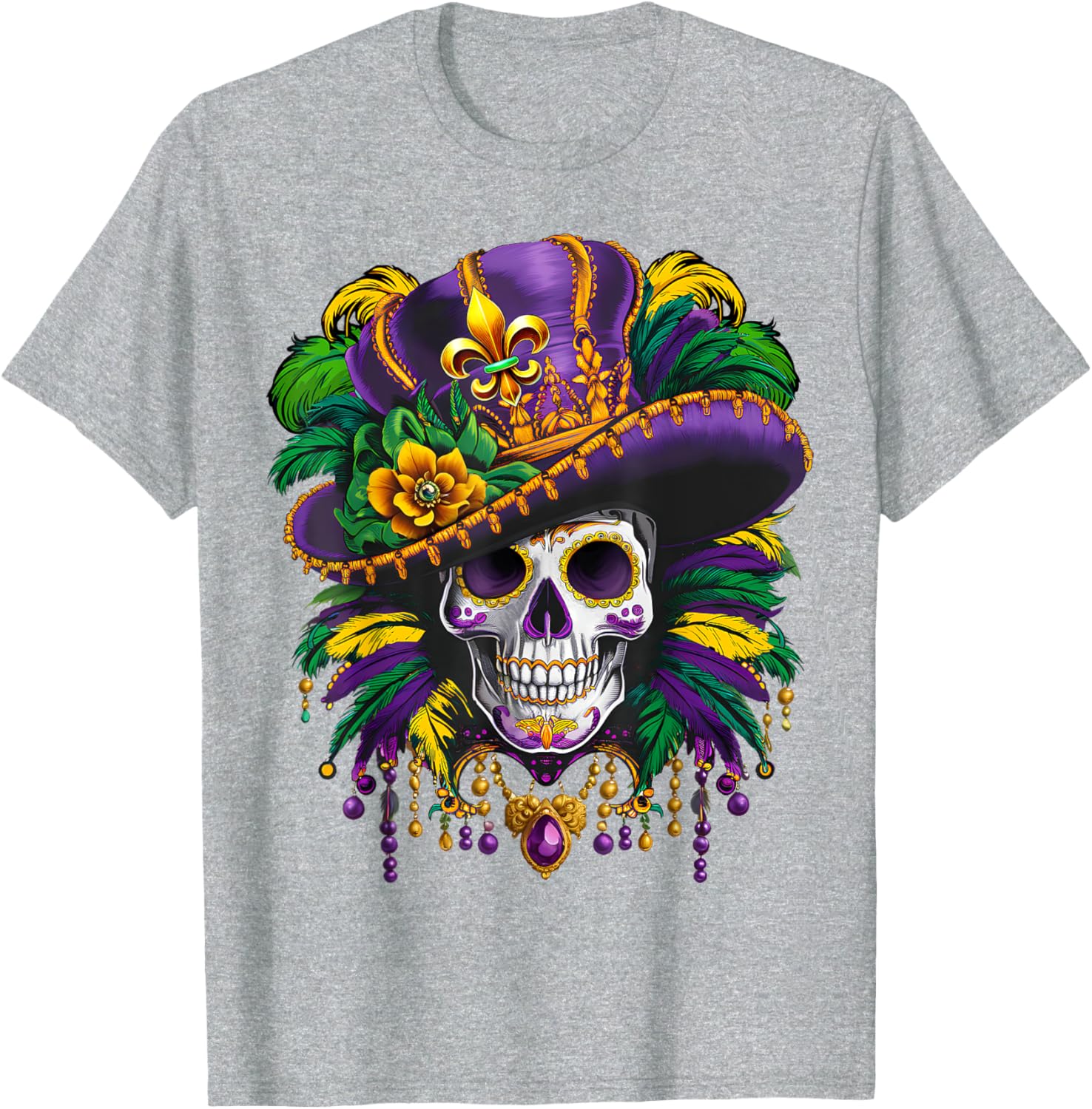 Mardi Gras Sugar Skull T-Shirt for New Orleans Carnival Fun - 8
