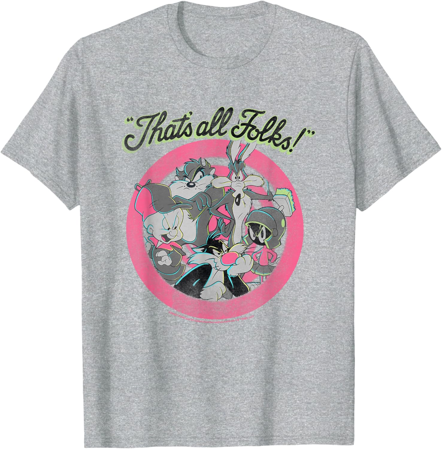 Looney Tunes Neon Pink That's All Folks Retro Crew T-Shirt for Fun Style - 6