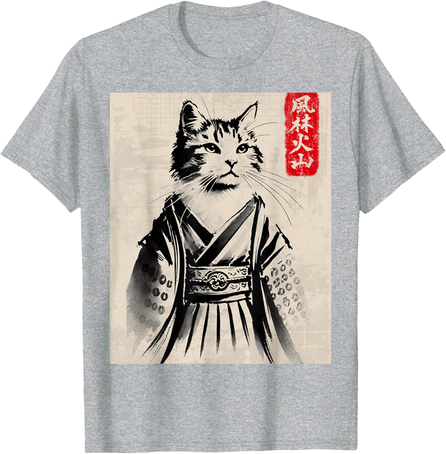Samurai Cat Ukiyo-e Warrior Art T-Shirt for Cat Lovers and Art Fans - 18