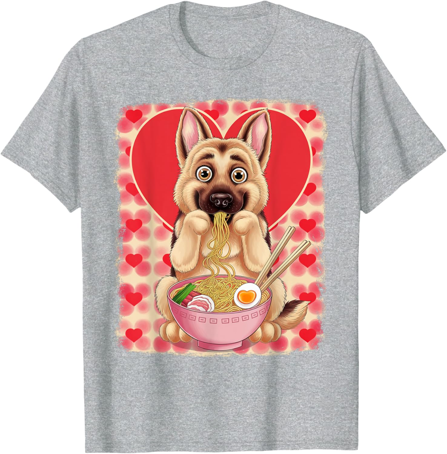 Adorable German Shepherd Eating Ramen Noodles Valentine's Day T-Shirt - 14