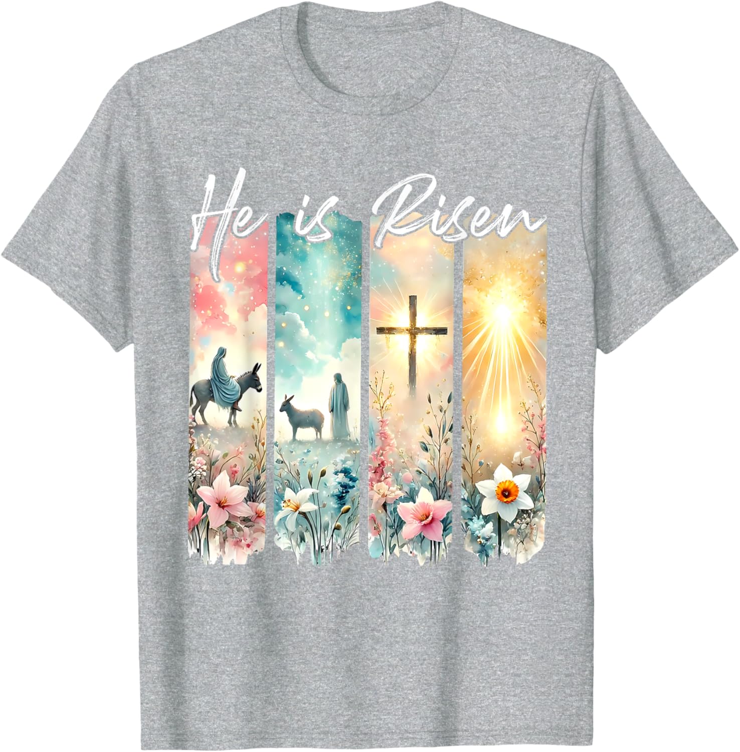 He Is Risen Floral Easter T-Shirt with Jesus Cross Design for Christians - 2